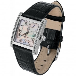 Sterling Silver Swiss Movement Watch With Mother Of Pearl Face, 0.37 Carat Diamond Border