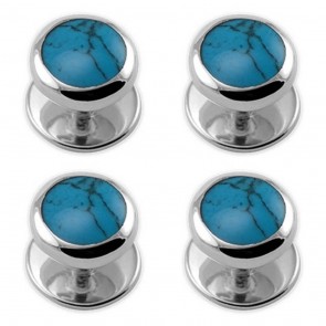 Set Of 4 Sterling Silver Turquoise Shirt Studs