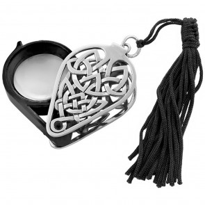 Sterling Silver Celtic Filigree Pattern Pocket Magnifying Glass With Black Tassel