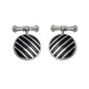 Sterling Silver Round Black Agate Stripe Cufflinks