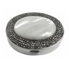 Sterling Silver Marcasite And Mop Oval Pill Box