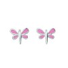 Sterling Silver Pink Enamel Dragonfly Stud Earrings