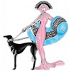 Sterling Silver Pink, Blue And Black Enamel Marcasite Set Lady And Dog Brooch