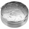 Sterling Silver Medium Round Hinged Pill Box With Hand Engraved Victorian Pattern